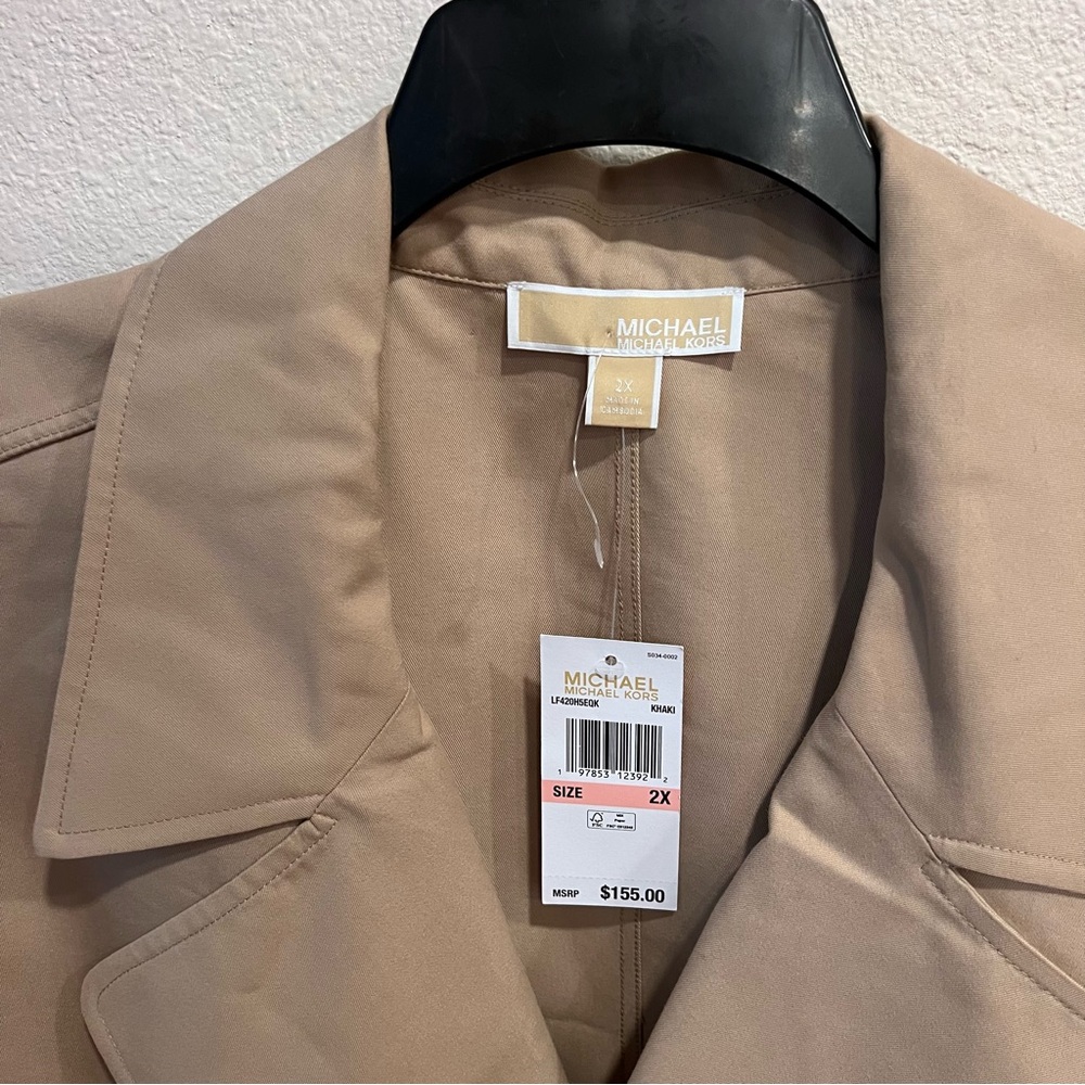 NWT Michael Kors Cropped Double- Breasted Cotton Trench Coat Khaki - Picture 3 of 9